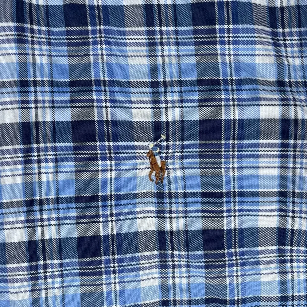 Polo Ralph Lauren Men XL Blue Plaid Multicolor Pony Short Sleeve Button Down
